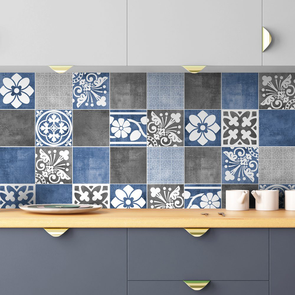 Vogue Blue Wall Tile Stickers (Pack of 56)