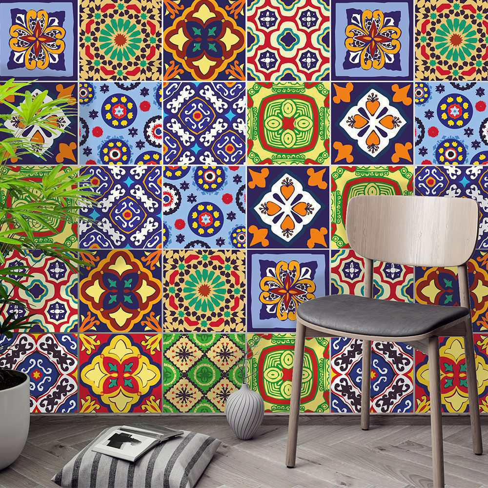Talavera Wall Stickers By Mi Alma 24pcs Peel & Stick Stencils Ideal For Bathroom & Kitchen Tile Decals (7x7 Inch