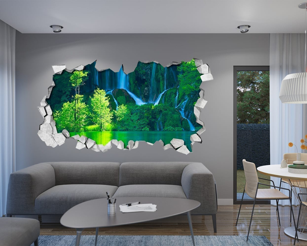 Green Waterfall 3D Wallpaper Moonwallstickerscom