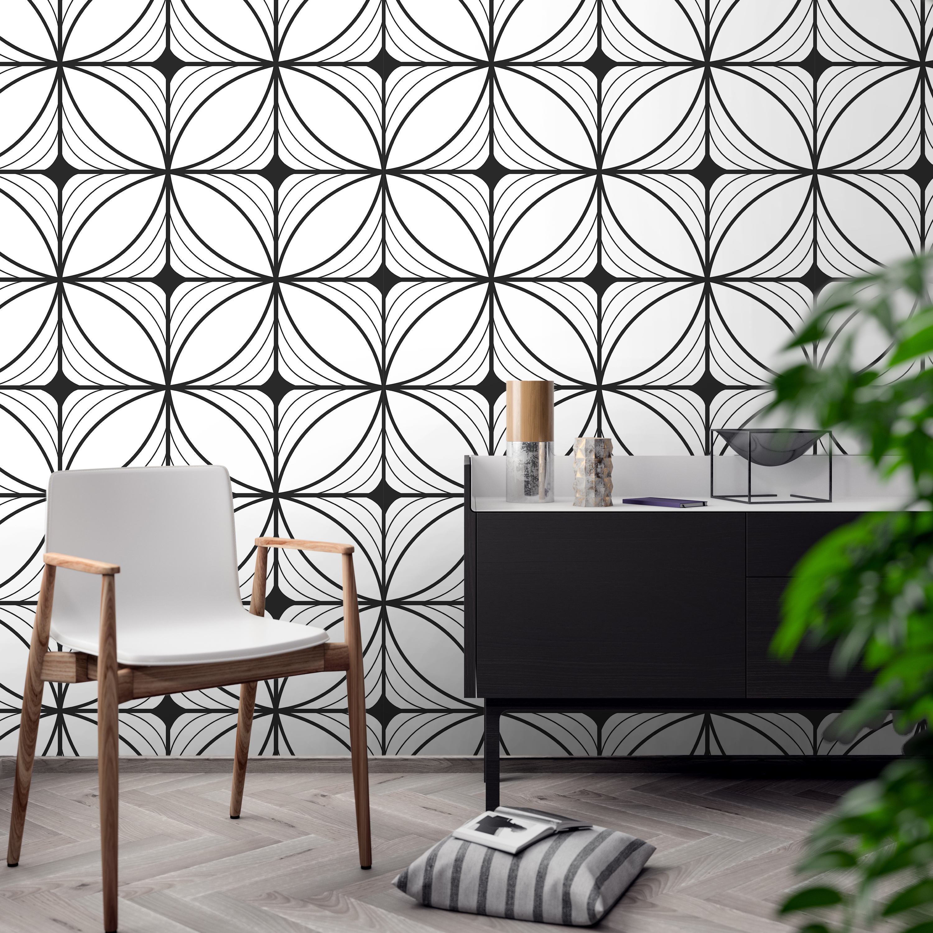 Green Art Deco Geometric Peel and Stick Wallpaper Sample - 19′′x19′′, PVC-Free