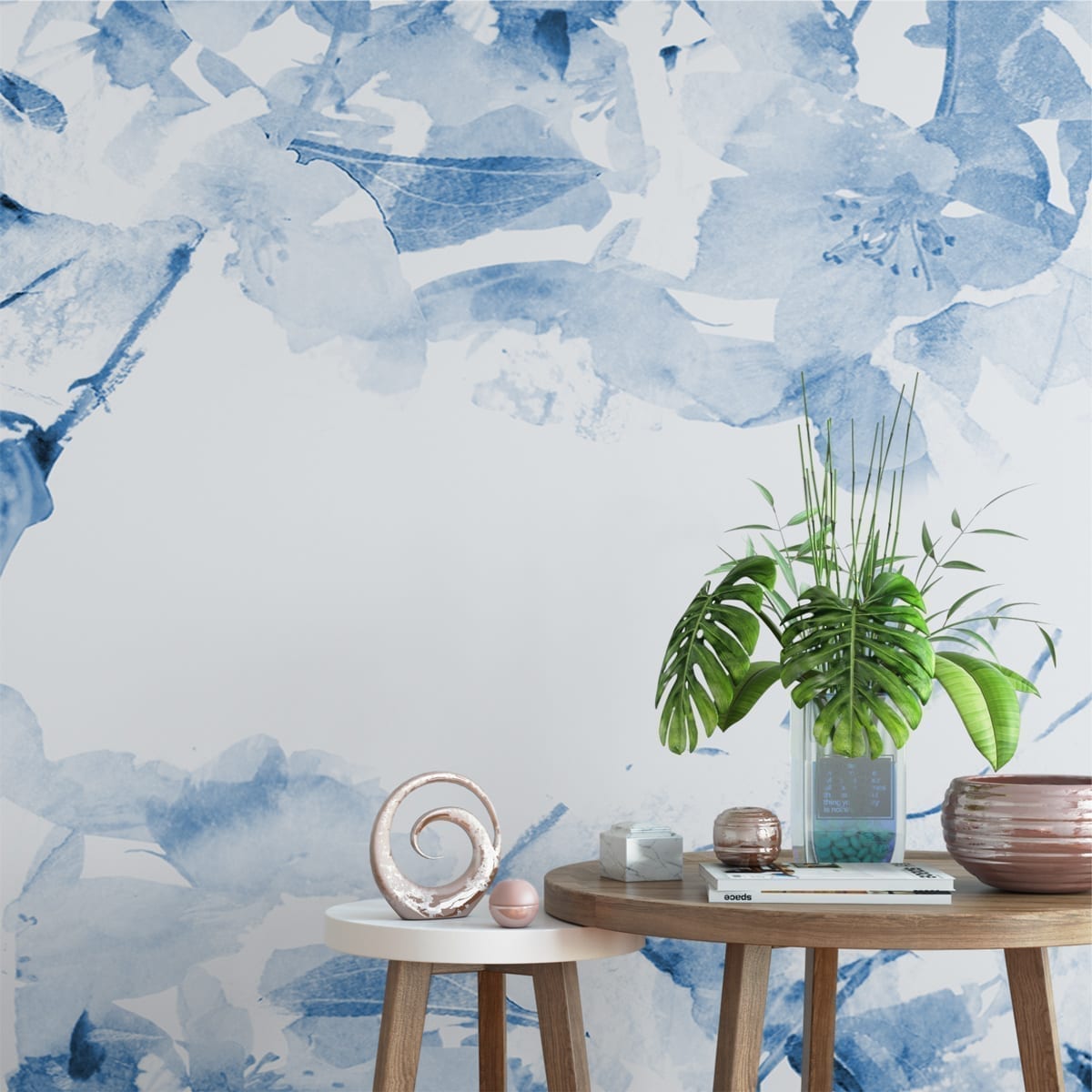 Papel adhesivo floral azul para muebles