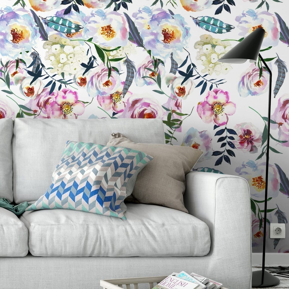 Boho Peonies Watercolor Wallpaper