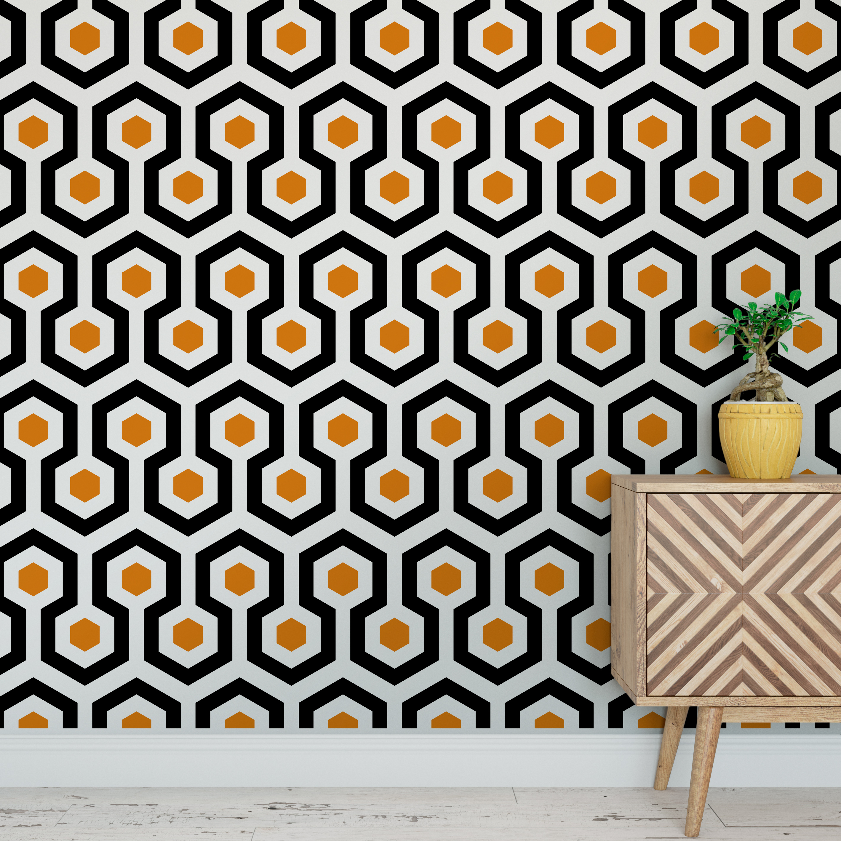 Papier Peint Motif Géométrique Vintage Hexagones - Moonwallstickers.com