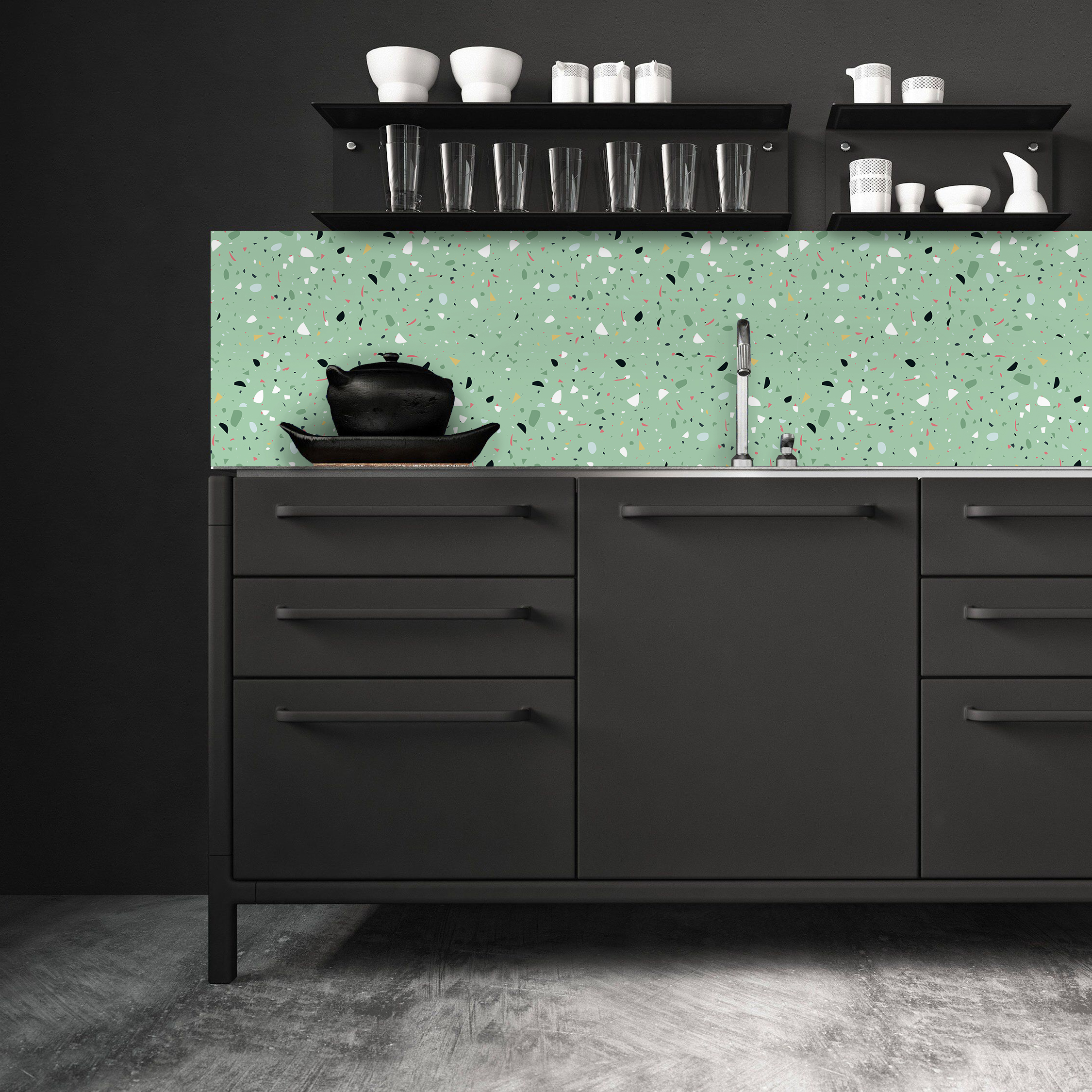 Kitchen Backsplash Decor Green Terrazzo Moonwallstickers Com